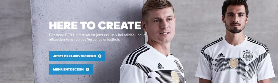 Exklusiv bei adidas: die neuen Trikots der Nationalmannschaft Auch Sportbekleidung für den Fußball wird mit einem adidas-Gutschein günstiger